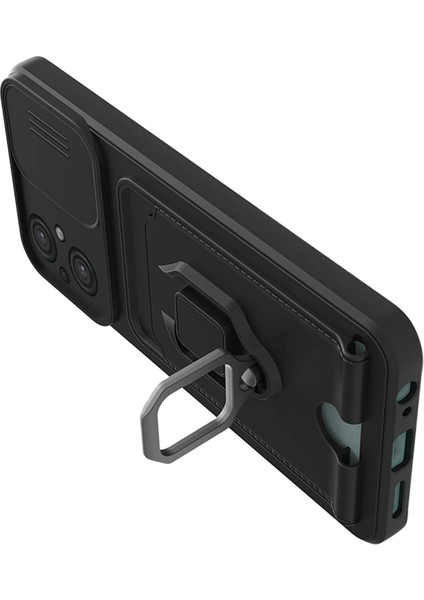 Xiaomi Poco M5 Kılıf Zuma Kartvizitli Yüzüklü Silikon - Siyah - NFND6862-1591