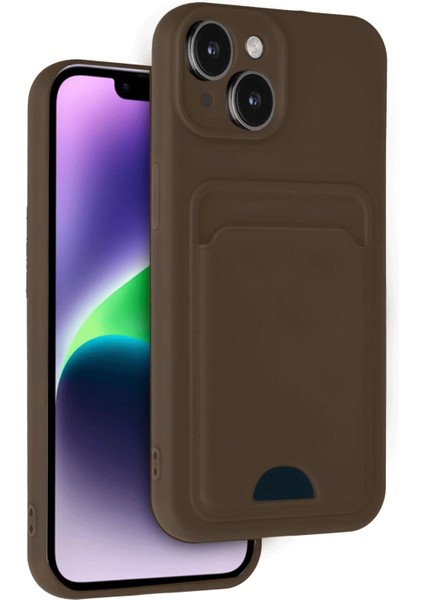 iPhone 14 Kılıf Kelvin Kartvizitli Silikon - Kahverengi - NFND9173-6453