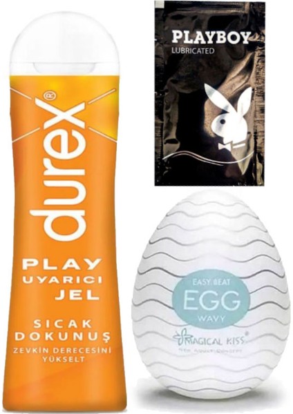 Play Sıcak Dokunuş Bay Bayan Uyarıcılı Jel 100 ml + Egg Wavy Erkeklere Cep Tipi Mastürbatör + Hediye