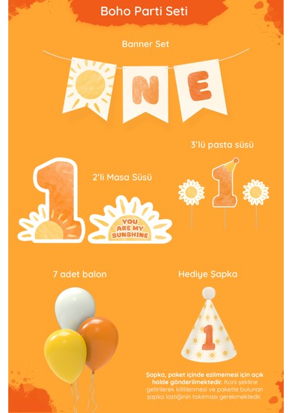 Güneş Temalı 1 Yaş Doğum Günü Parti Seti fiyatları