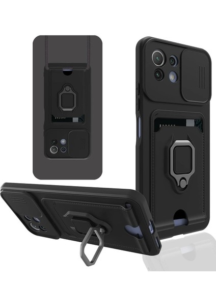 Xiaomi Mi 11 Lite Kılıf Zuma Kartvizitli Yüzüklü Silikon - Siyah - NFND1820-8197