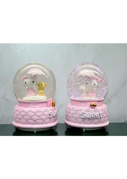 Hello Kitty Içi Dönmeli Püskürtmeli Işıklı Müzikli Kar Küresi Büyük Boy Model 1
