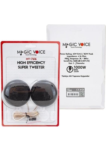 80 Watt Maks / 40 Watt Rms Güç Slim Kasa Oto Tweeter MV-7616