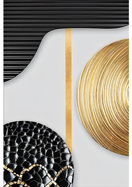 |siyah&gold Set Bohem Soyut Kombini|çerçeveli Cam Tablo 3lü Dikey