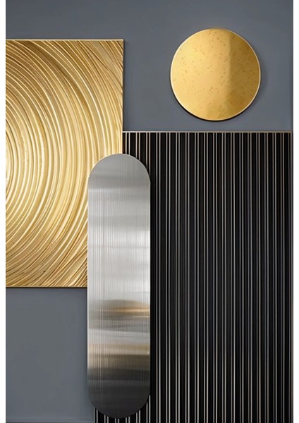 |siyah&gold Set Bohem Soyut Kombini|çerçeveli Cam Tablo 3lü Dikey