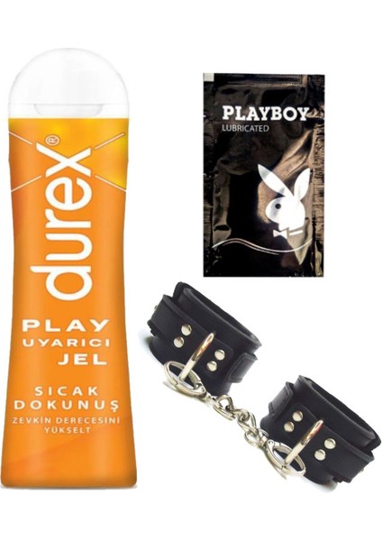 Play Sıcak Dokunuş Bay Bayan Uyarıcılı Jel 100 ml + Siyah Deri El Kelepçesi + Hediye