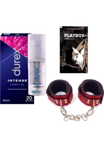 Intense Kadın Uyarıcılı Jel + Kırmızı Deri El Kelepçesi + Hediye