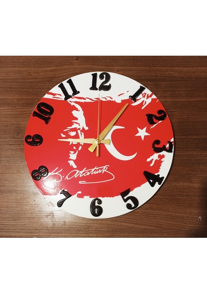 Epoksi Reçine 37X37 Ebatlarında Atatürk Temalı Duvar Saati.