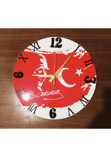 Epoksi Reçine 37X37 Ebatlarında Atatürk Temalı Duvar Saati.