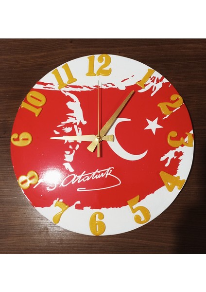 Epoksi Reçine 37X37 Ebatlarında Atatürk Temalı Duvar Saati.