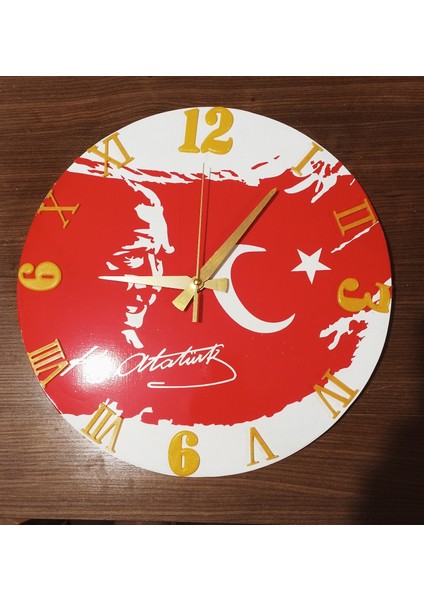 Epoksi Reçine 37X37 Ebatlarında Atatürk Temalı Duvar Saati.