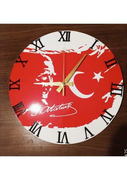 Epoksi Reçine 37X37 Ebatlarında Atatürk Temalı Duvar Saati.