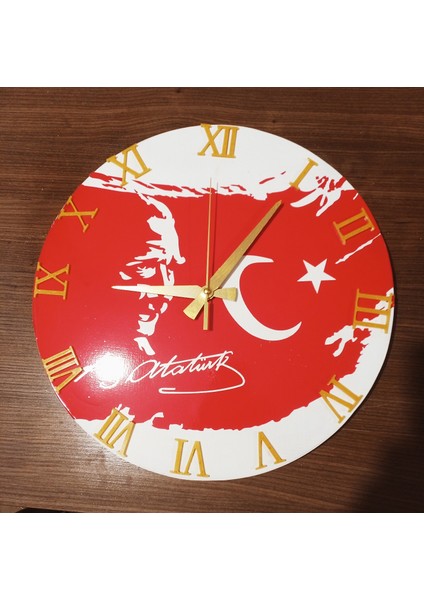 Epoksi Reçine 37X37 Ebatlarında Atatürk Temalı Duvar Saati.