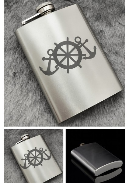 Denizci Çapa Temalı 9 Oz Paslanmaz Çelik Cep Matarası 266 ml Içecek Cep Matarası