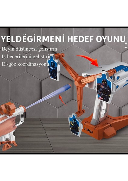Oyuncak Nerf Sünger Atan Tabanca Sesli Harekeli Hedefli Silah-Hareketli Değirmen- 6 Sünger