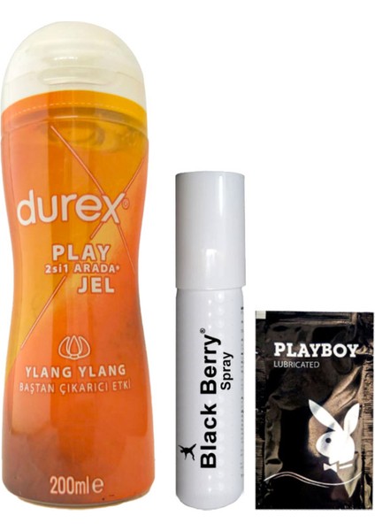 Play 2si1 Arada Ylang Ylang Baştan Çıkartmaya & Kayganlaştırmaya Jel 200 ml + Black Berry Geciktiricisprey + Hediye