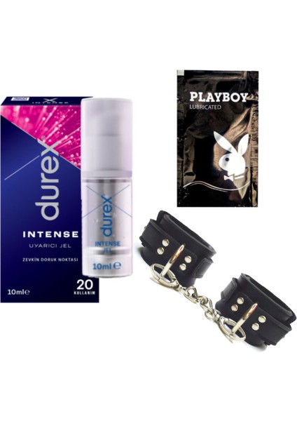 Intense Kadın Uyarıcılı Jel + Siyah Deri El Kelepçesi + Hediye