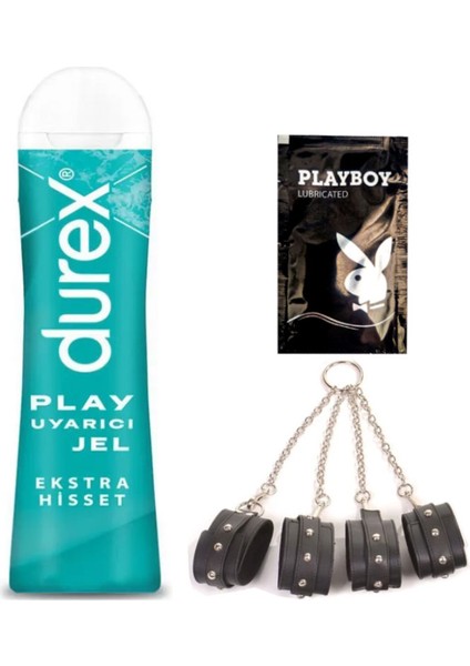 Play Ekstra Hisset Bay Bayan Uyarıcılı Jel 50 ml + Siyah Deri El ve Ayak Kelepçesi + Hediye