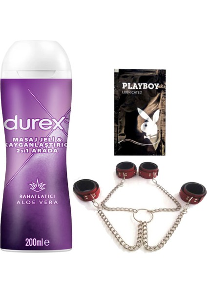 Aloe Vera 2'si 1 Arada Masaj & Kayganlaştırıcılı Jel + Kırmızı Deri El ve Ayak Kelepçesi + Hediye