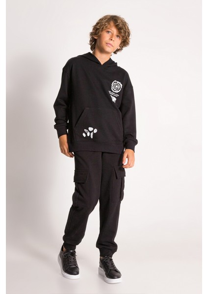 Erkek Çocuk Kapüşonlu Eşofman Takım Oversize Ön ve Sırt Baskılı modelleri