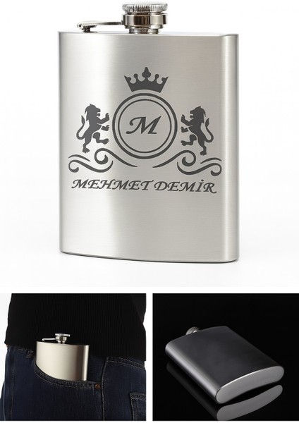 Kişiye Isme Özel Aslanlar Motifli 9 Oz Paslanmaz Çelik Cep Matarası 266 ml Içecek Cep Matarası modelleri