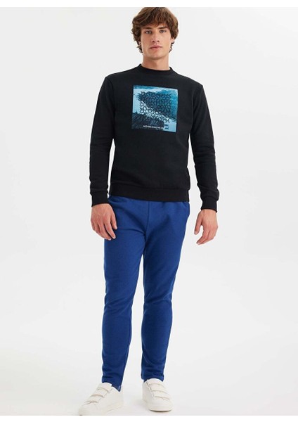 Siyah Baskılı Bisiklet Yaka Pamuklu Regular Fit Erkek Sweatshirt Wmlondon Rıver fiyatları