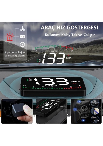 Hud Head-Up Display Obd Hız Göstergesi Dijital Ekranlı Araç Göstergesi Hız Voltaj Yağ Sıcaklığı