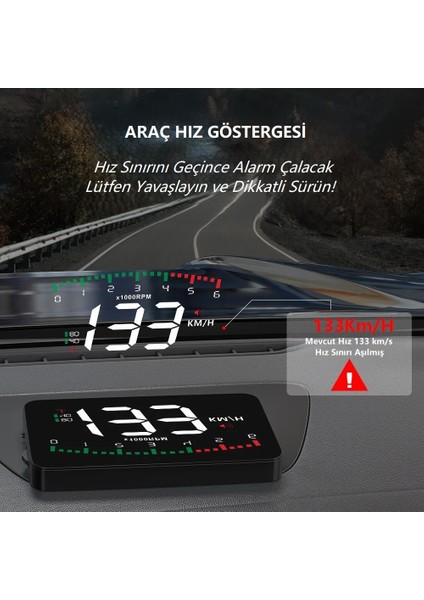 Hud Head-Up Display Obd Hız Göstergesi Dijital Ekranlı Araç Göstergesi Hız Voltaj Yağ Sıcaklığı