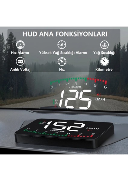 Hud Head-Up Display Obd Hız Göstergesi Dijital Ekranlı Araç Göstergesi Hız Voltaj Yağ Sıcaklığı