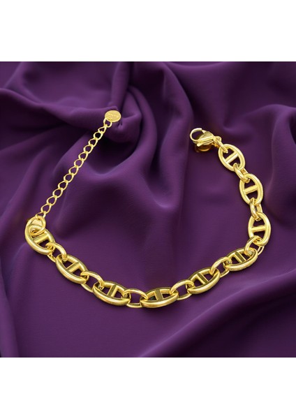 Gold Renk Antialerjik 316 L Çelik Trend Model Çelik Bileklik