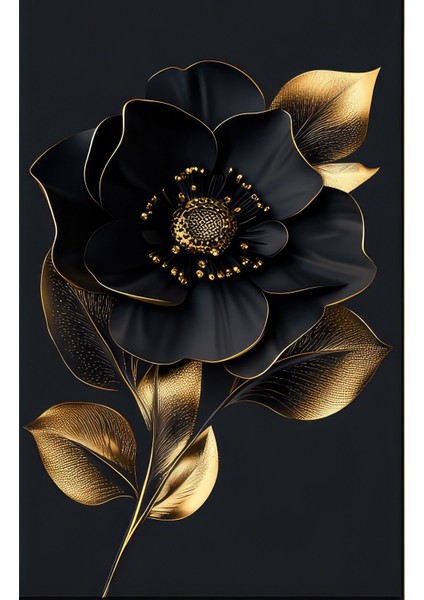 |siyah&gold Set Macro Manolya Kombini|çerçeveli Cam Tablo 3lü Dikey modelleri