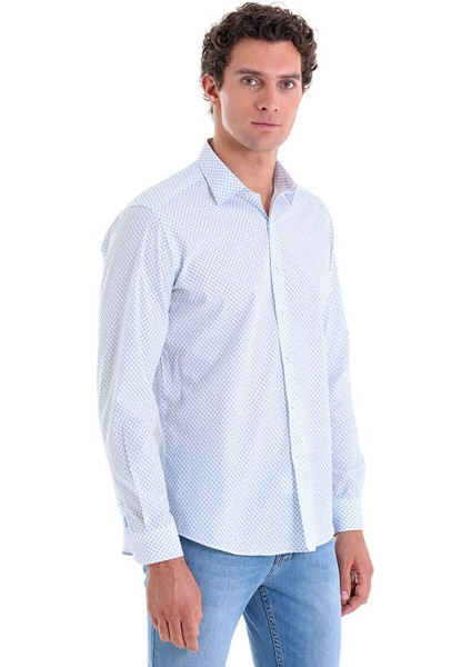 Mavi Slim Fit Baskılı 100% Pamuk Slim Yaka Uzun Kollu Casual Gömlek