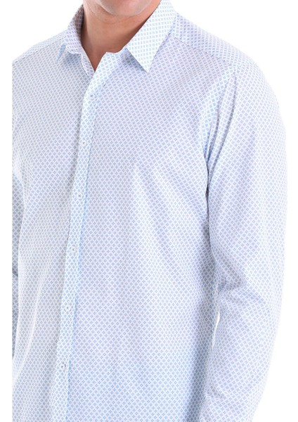 Mavi Slim Fit Baskılı 100% Pamuk Slim Yaka Uzun Kollu Casual Gömlek