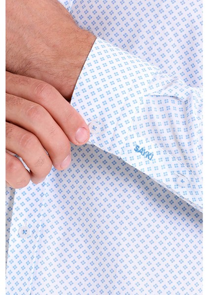Mavi Slim Fit Baskılı 100% Pamuk Slim Yaka Uzun Kollu Casual Gömlek