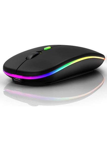 Kablosuz Şarjlı Mouse Bluetooth ve 2.4ghz- Rgb Işıklı - Sessiz Tıklama