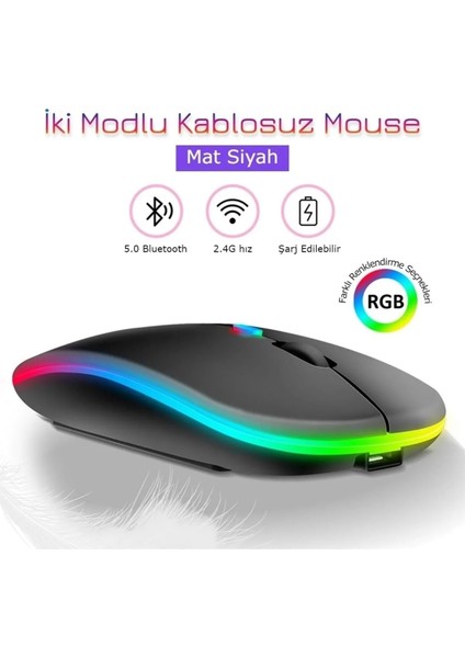 Kablosuz Şarjlı Mouse Bluetooth ve 2.4ghz- Rgb Işıklı - Sessiz Tıklama modelleri