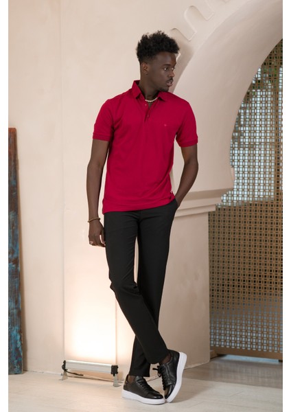 Örme Polo Yaka Regular Fit Pamuklu ve Likralı T-Shirt