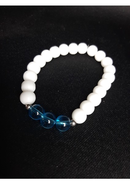 Mryart Beyaz Akik & Mavi Cam Boncuk Unisex Elastik Bileklik (8 mm) fiyatları