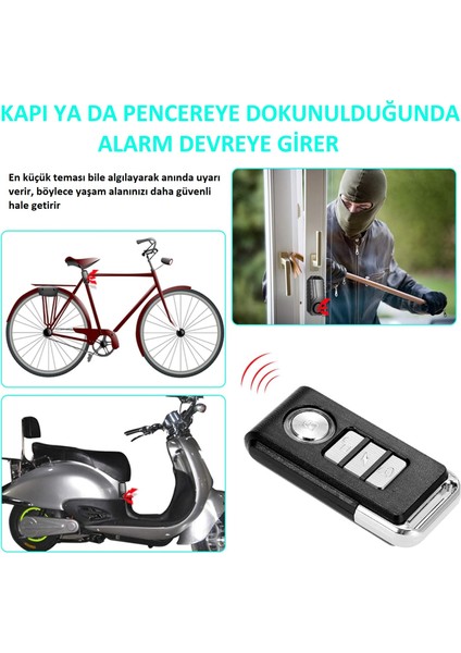 Kablosuz Uzaktan Kumandalı Alarm Suya Dayanıklı Bisiklet Motosiklet Araç Kapı Pencere Alarm Cihazı modelleri