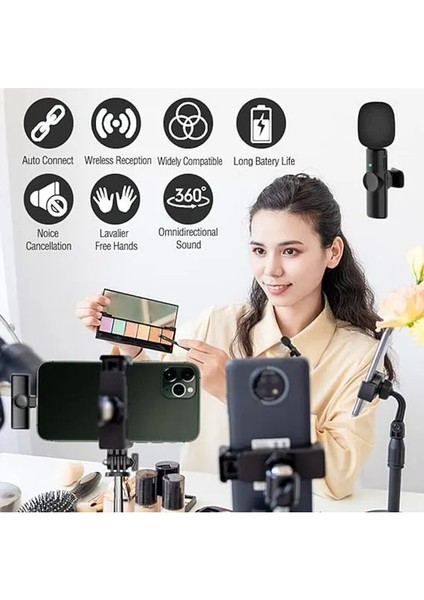 K9 Type-C Wireless (Kablosuz Mikrofon) Ergonomik Tak Çalıştır Android Telefon Tablet Ipad Yaka Mikrofonu