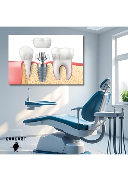 Tekli Yatay Kanvas Diş Poliklinik Tablosu Implant ve Dişler