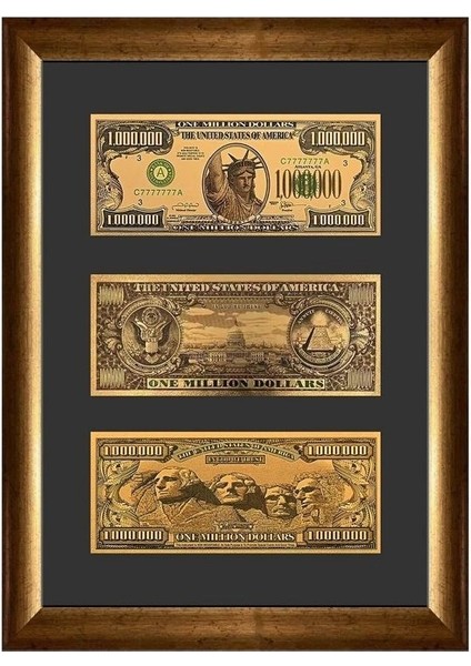 One Million Dollar Gold Renk Para Koleksiyon Dolar Banknot Tablo 35CM