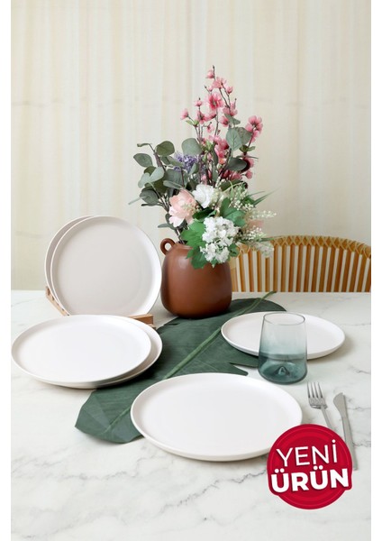 Mat Beyaz Hitit Servis Tabağı 25 cm 6 Adet 022