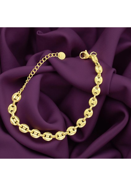 Gold Renk Antialerjik 316 L Çelik Köşeli Halka Model Çelik Bileklik [kod A0809]