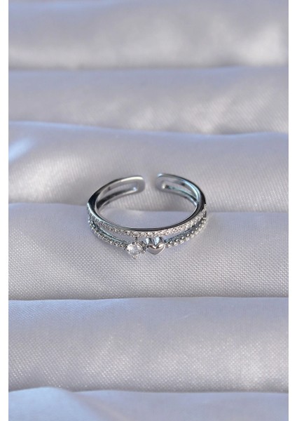 Bfs Pirinç Gümüş Renk Zirkon Taşlı Kalpli Su Yolu Model Ayarlanabilir Yüzük fiyatları