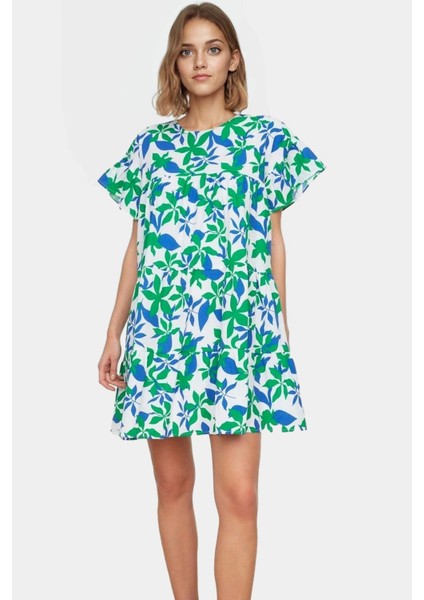 Poplin Mini Elbise Geniş Kesim Çiçek Desenli Rahat Trend Tasarım Kaliteli Işçilik