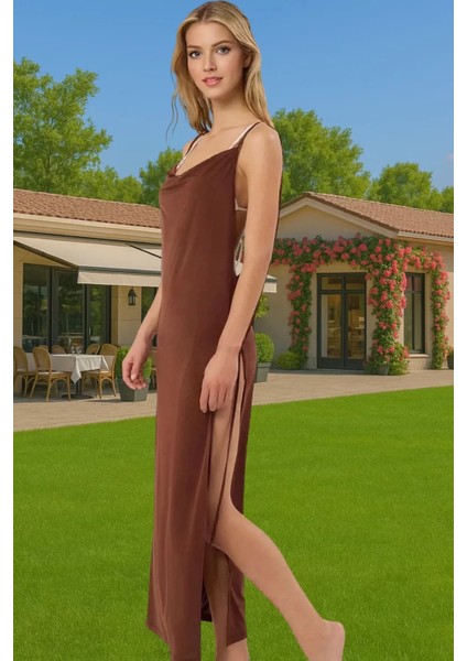 Kadın Yazlık Örme Bodycon Plaj Elbise Derin Yırtmaçlı Maxi Özenle Seçilmiş Özel Tasarım