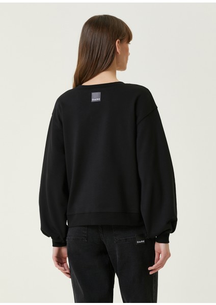 Enzo Siyah Bisiklet Yaka Kadın Sweatshirt