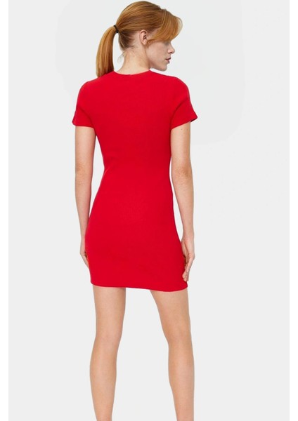 Örme Mini Elbise Bodycon Kalıp Bisiklet Yaka Günlük Kısa Kollu Rahat Kullanım Trend Tasarım fiyatları