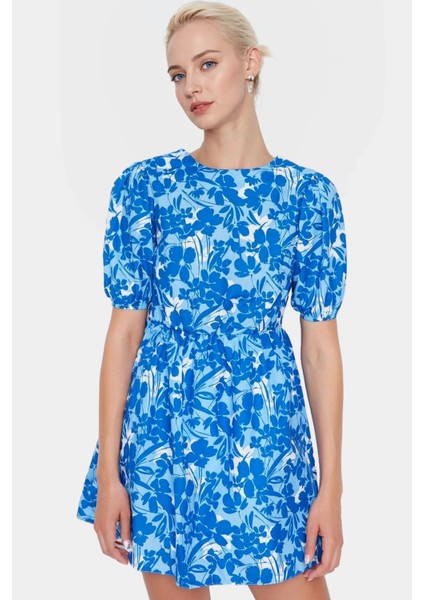 Yazlık Mini Elbise Poplin Dokuma Çiçek Desenli Bisiklet Yaka Yüksek Kalite Özenle Seçilmiş modelleri